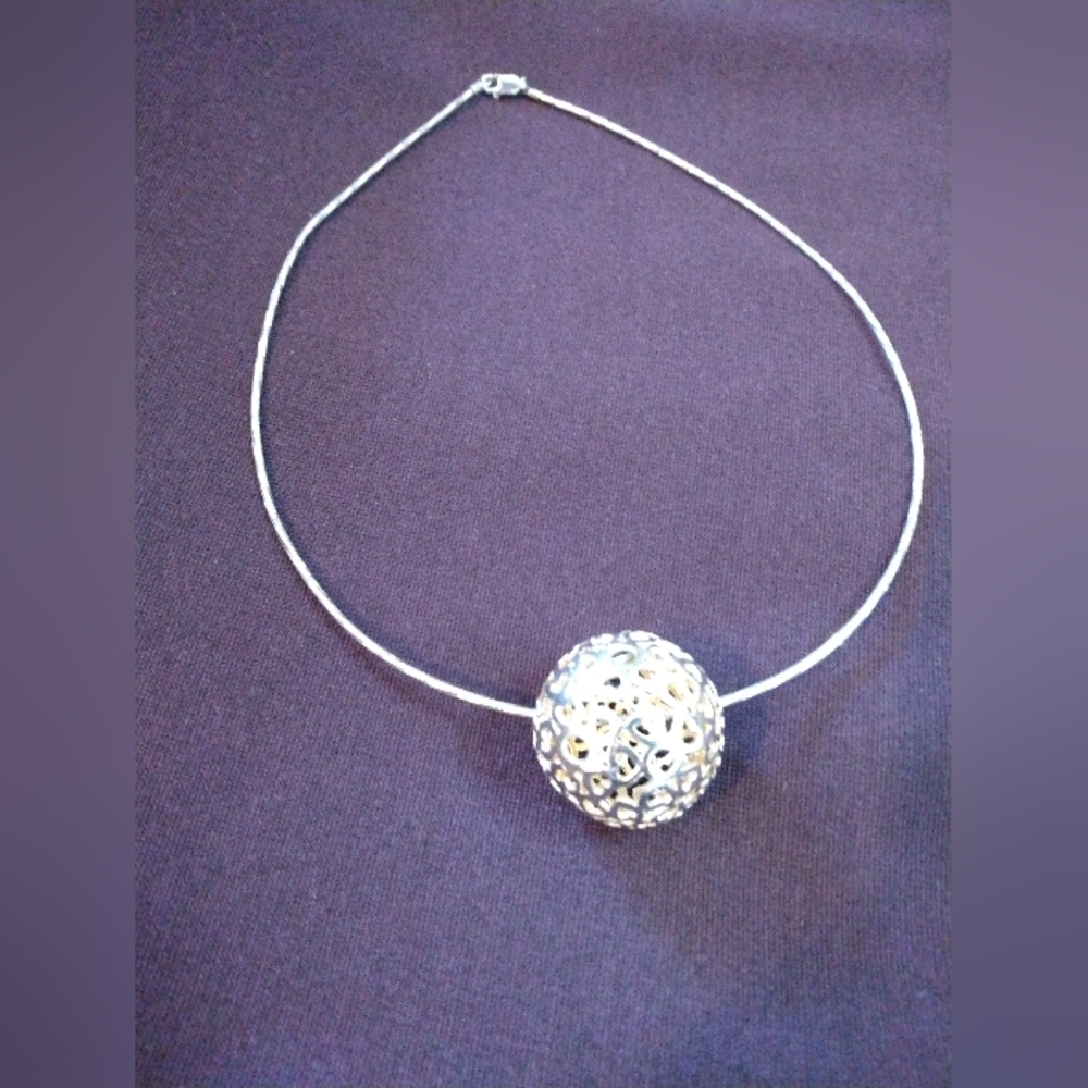STERLING Silver VERIFIED 16in collar necklace w/ WORLD OF HEARTS"